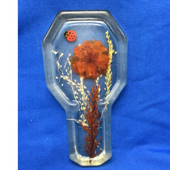 Unknown Other - 70s Acrylic Pressed flower spoon rest